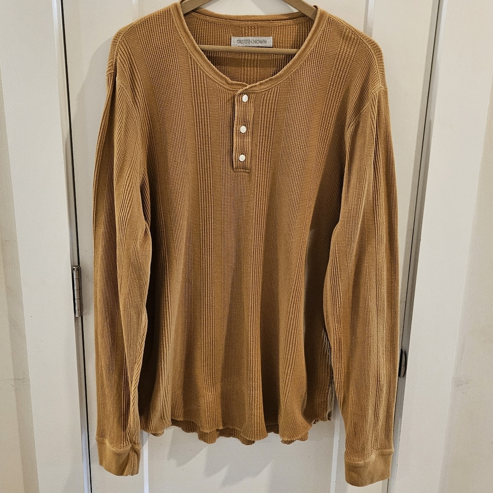 Outerknown Men's Long-Sleeve Waffle Henley in Mustard